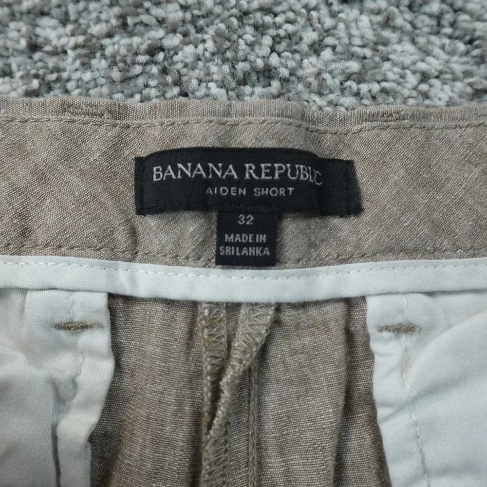 Banana Republic Shorts Mens 32 Beige Brown Aiden Linen Chambray Chino Flat Front
